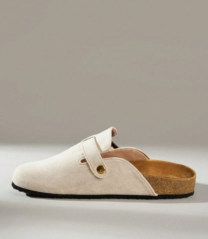 Chaussures femme sabot boucle miss clogs blanc cassé et or