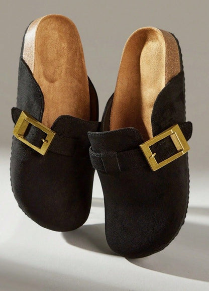 Chaussures femme sabot boucle miss clogs noir et or - MissKCY