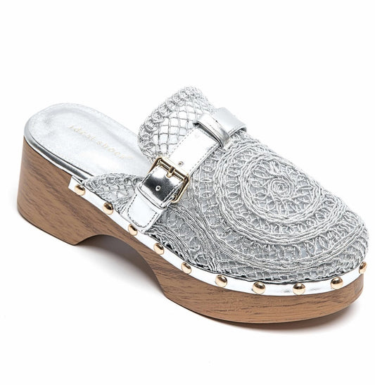 CHAUSSURES FEMME SABOT CROCHET SEMELLE EN BOIS MISS LANA DORE ARGENT - MissKCY