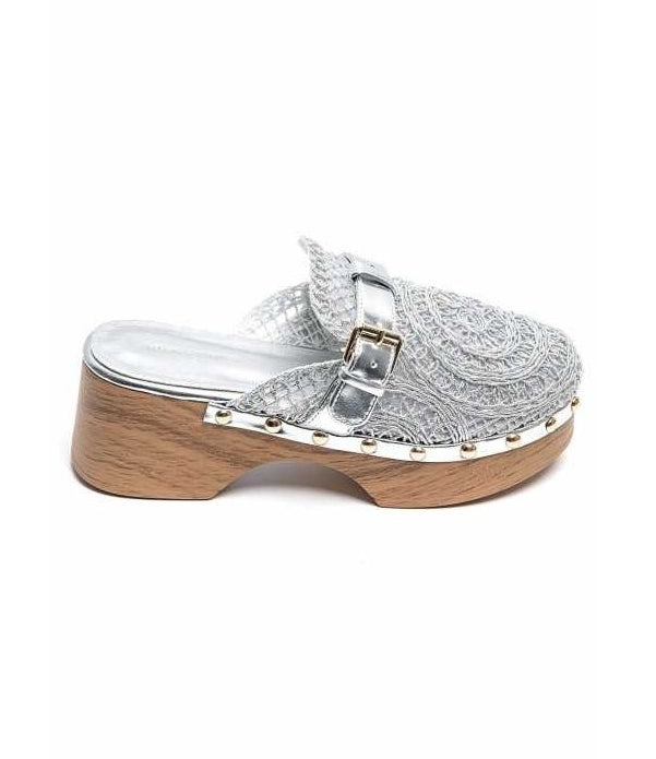 CHAUSSURES FEMME SABOT CROCHET SEMELLE EN BOIS MISS LANA DORE ARGENT - MissKCY