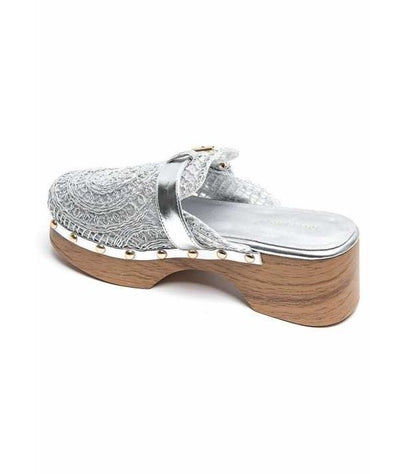 CHAUSSURES FEMME SABOT CROCHET SEMELLE EN BOIS MISS LANA DORE ARGENT - MissKCY