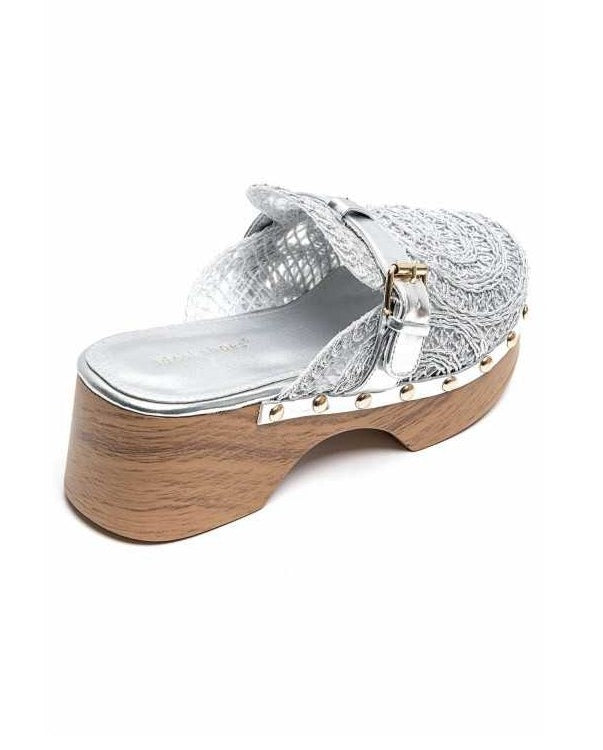 CHAUSSURES FEMME SABOT CROCHET SEMELLE EN BOIS MISS LANA DORE ARGENT - MissKCY