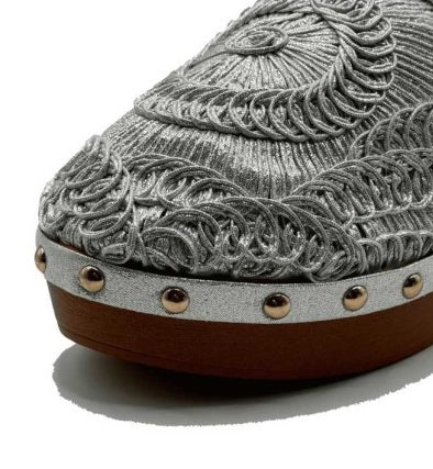 CHAUSSURES FEMME SABOT CROCHET TALON BOIS BRITTANY ARGENT - MissKCY