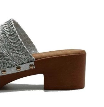 CHAUSSURES FEMME SABOT CROCHET TALON BOIS BRITTANY ARGENT - MissKCY