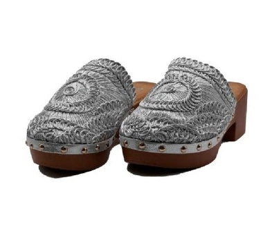 CHAUSSURES FEMME SABOT CROCHET TALON BOIS BRITTANY ARGENT - MissKCY