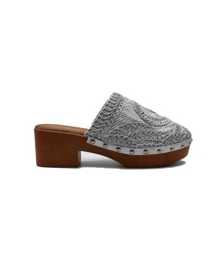 CHAUSSURES FEMME SABOT CROCHET TALON BOIS BRITTANY ARGENT - MissKCY