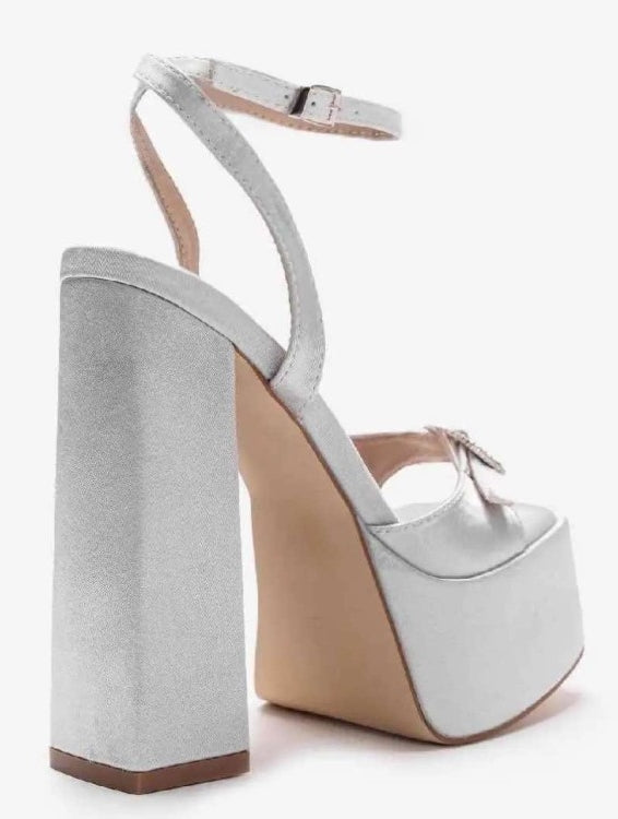CHAUSSURES FEMME SANDALES SATIN TALONS HAUTS PLATFORM SOIREE MARIAGE MISS PLATINIUM ARGENT