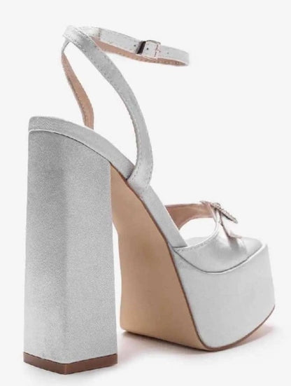 CHAUSSURES FEMME SANDALES SATIN TALONS HAUTS PLATFORM SOIREE MARIAGE MISS PLATINIUM ARGENT