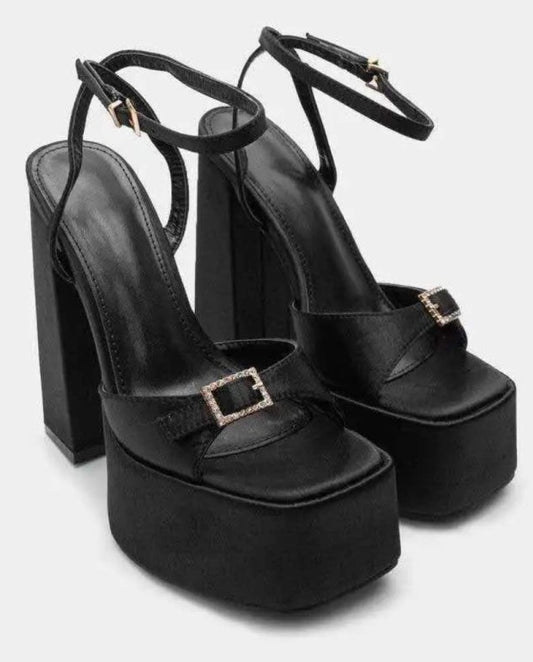 CHAUSSURES FEMME SANDALES SATIN TALONS HAUTS PLATFORM SOIREE MARIAGE MISS PLATINIUM NOIR