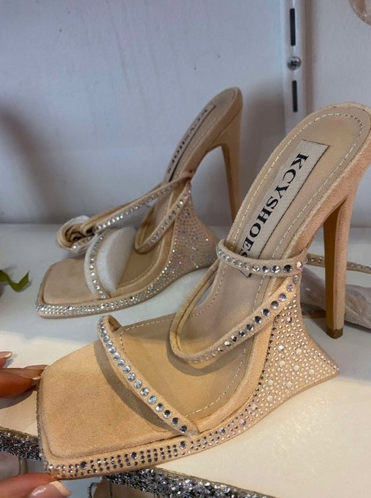 CHAUSSURES FEMME TALON COMPENSSEE BEIGE STRASS PLATFORM LACETS BEIGE NUDE STRASS SOIREE MARIAGE