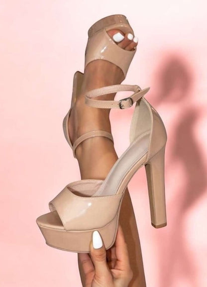 CHAUSSURES FEMME TALON HAUT PLATFORM MISS KADY NUDE VERNIS BOUT OUVERT