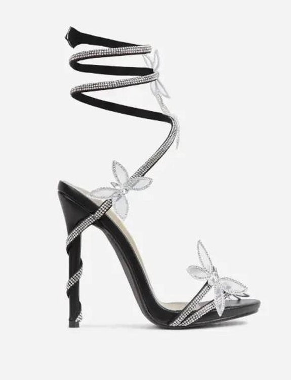 CHAUSSURES FEMME TALON NOIR SOIREE MARIAGE STRASS FLEUR