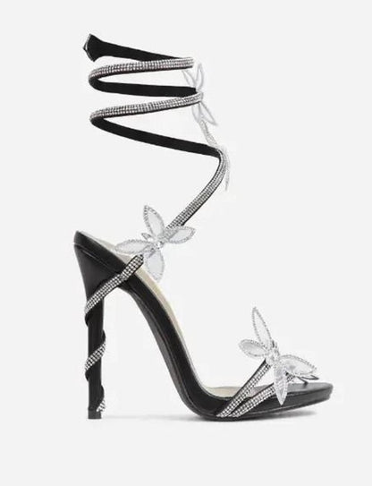 CHAUSSURES FEMME TALON NOIR SOIREE MARIAGE STRASS FLEUR