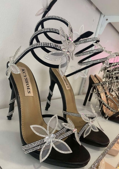 CHAUSSURES FEMME TALON NOIR SOIREE MARIAGE STRASS FLEUR