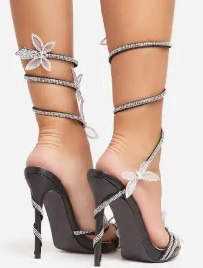CHAUSSURES FEMME TALON NOIR SOIREE MARIAGE STRASS FLEUR