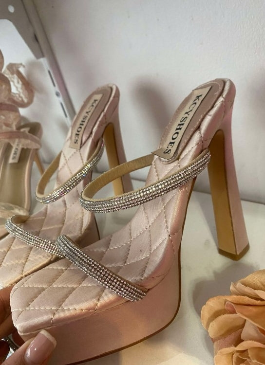 CHAUSSURES FEMME TALON PLATFORM BEIGE NUDE ROSE BLUSH MATELASSEES STRASS PROMO