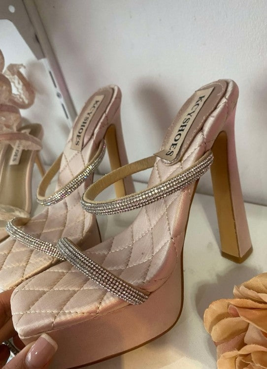 CHAUSSURES FEMME TALON PLATFORM BEIGE NUDE ROSE BLUSH MATELASSEES STRASS PROMO