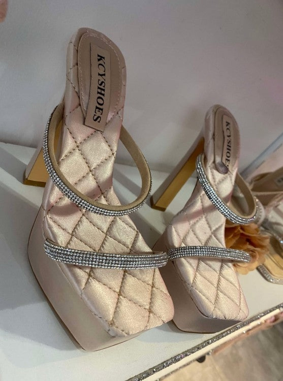 CHAUSSURES FEMME TALON PLATFORM BEIGE NUDE ROSE BLUSH MATELASSEES STRASS PROMO