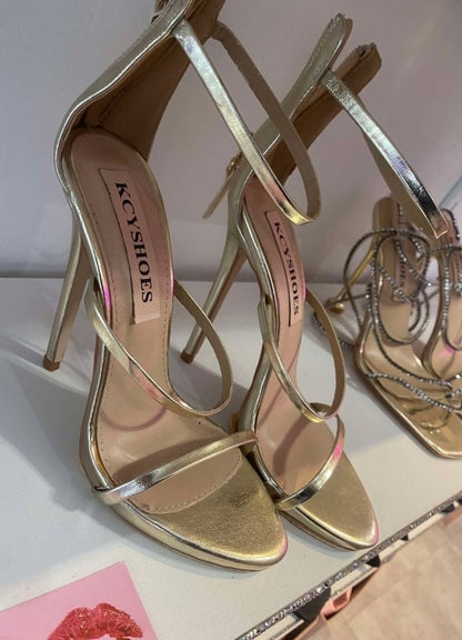 CHAUSSURES FEMME TALON SANDALES T STRAPPY GOLD OR PROMO