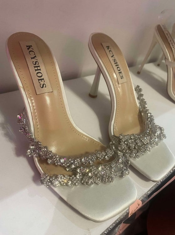 CHAUSSURES FEMME TALON SOIREE MARIAGE CRYSTAL STRASS BLANC ARGENT MISS TESSA