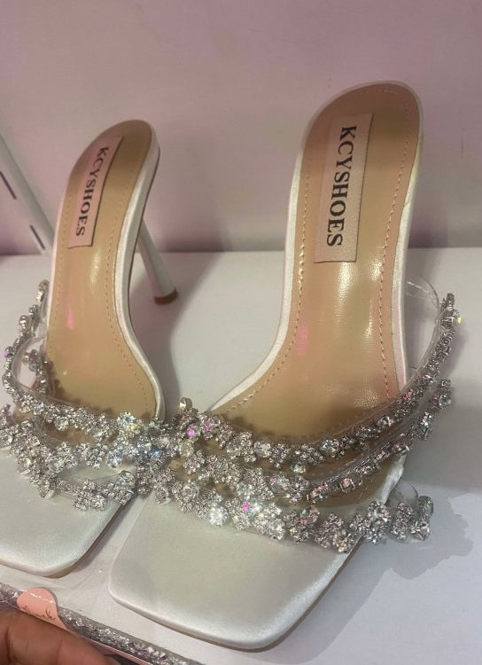 CHAUSSURES FEMME TALON SOIREE MARIAGE CRYSTAL STRASS BLANC ARGENT MISS TESSA