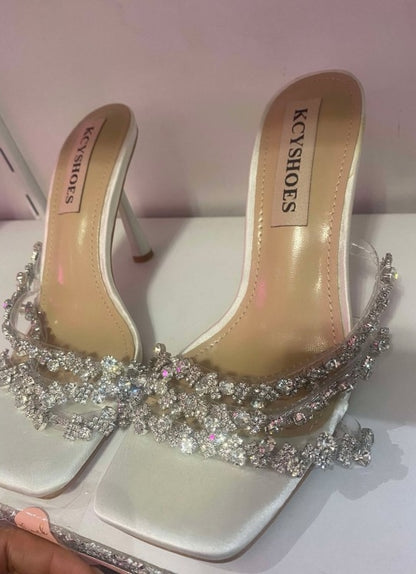 CHAUSSURES FEMME TALON SOIREE MARIAGE CRYSTAL STRASS BLANC ARGENT MISS TESSA