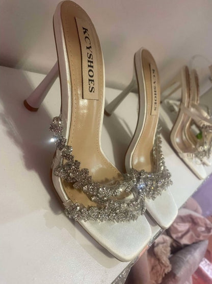 CHAUSSURES FEMME TALON SOIREE MARIAGE CRYSTAL STRASS BLANC ARGENT MISS TESSA