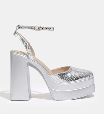 CHAUSSURES FEMME TALONS HAUTS PLATFORM CROCO SOIREE MARIAGE MISS PIXIE ARGENT