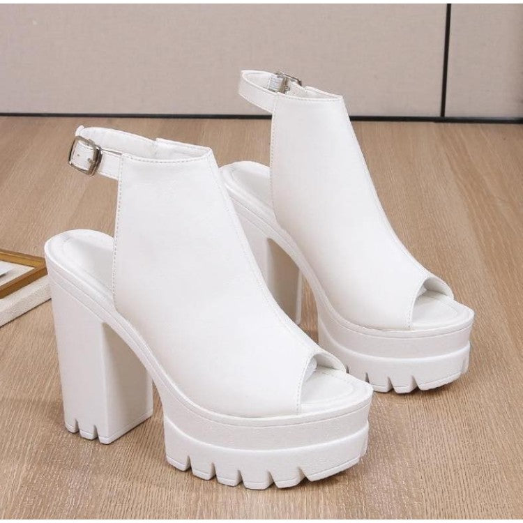 CHAUSSURES FEMME TALONS HAUTS PLATFORM SIMILI CUIR MISS MARRY BLANC
