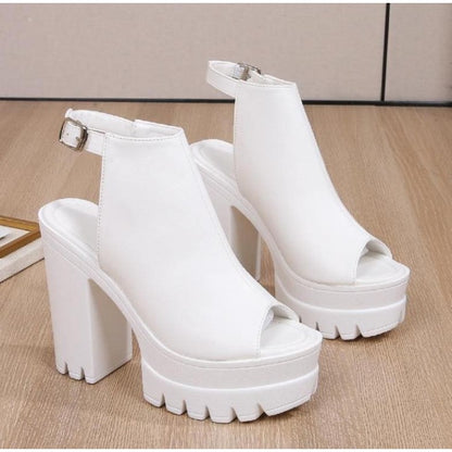 CHAUSSURES FEMME TALONS HAUTS PLATFORM SIMILI CUIR MISS MARRY BLANC