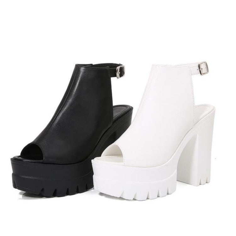 CHAUSSURES FEMME TALONS HAUTS PLATFORM SIMILI CUIR MISS MARRY BLANC