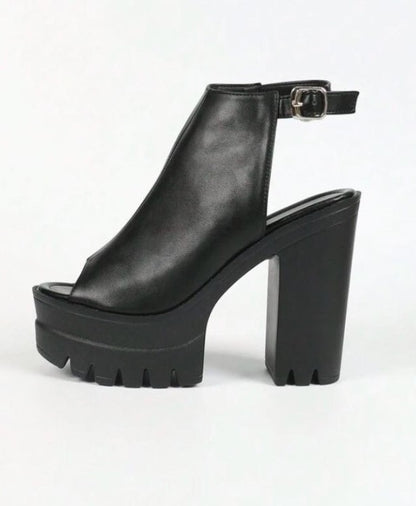 CHAUSSURES FEMME TALONS HAUTS PLATFORM SIMILI CUIR MISS MARRY NOIR