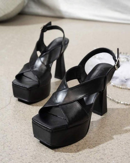 CHAUSSURES FEMMES TALON HAUT PLATFORM LANIERES CROISES MISS ANGELA NOIR