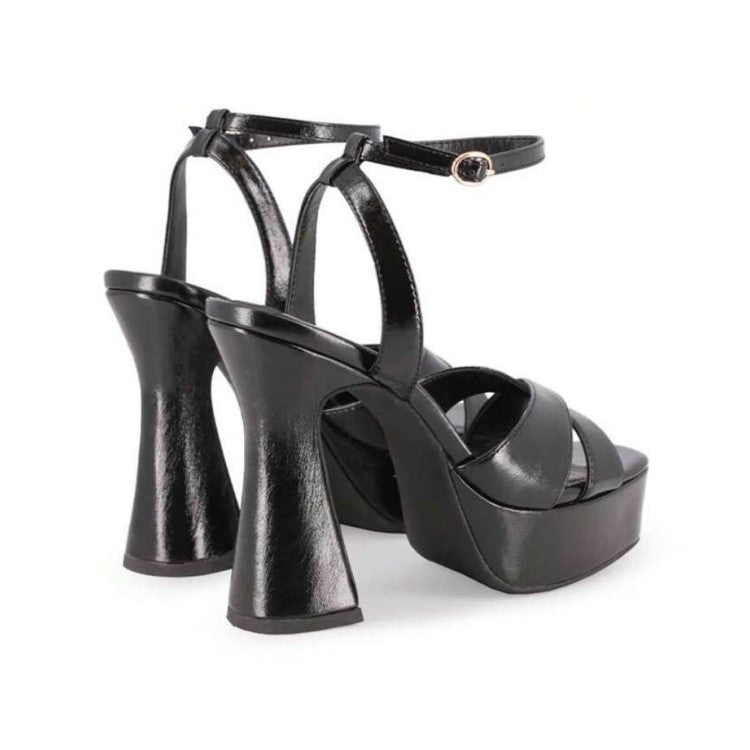 CHAUSSURES FEMMES TALON HAUT PLATFORM LANIERES CROISES MISS ORLANE NOIR