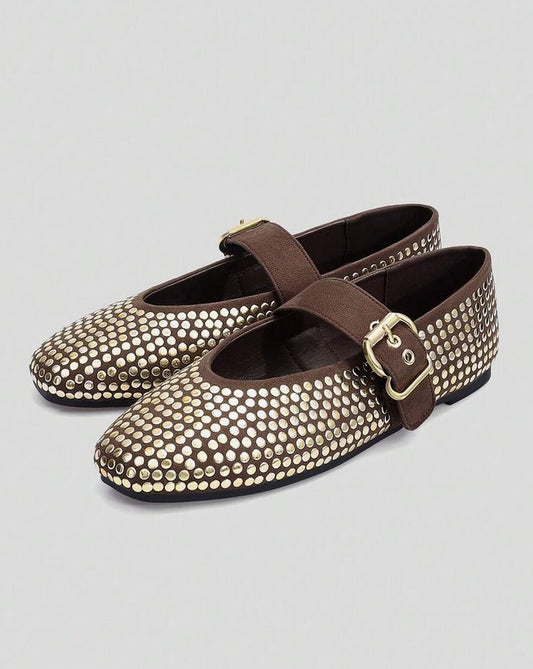 Ballerines cloutées choco et or