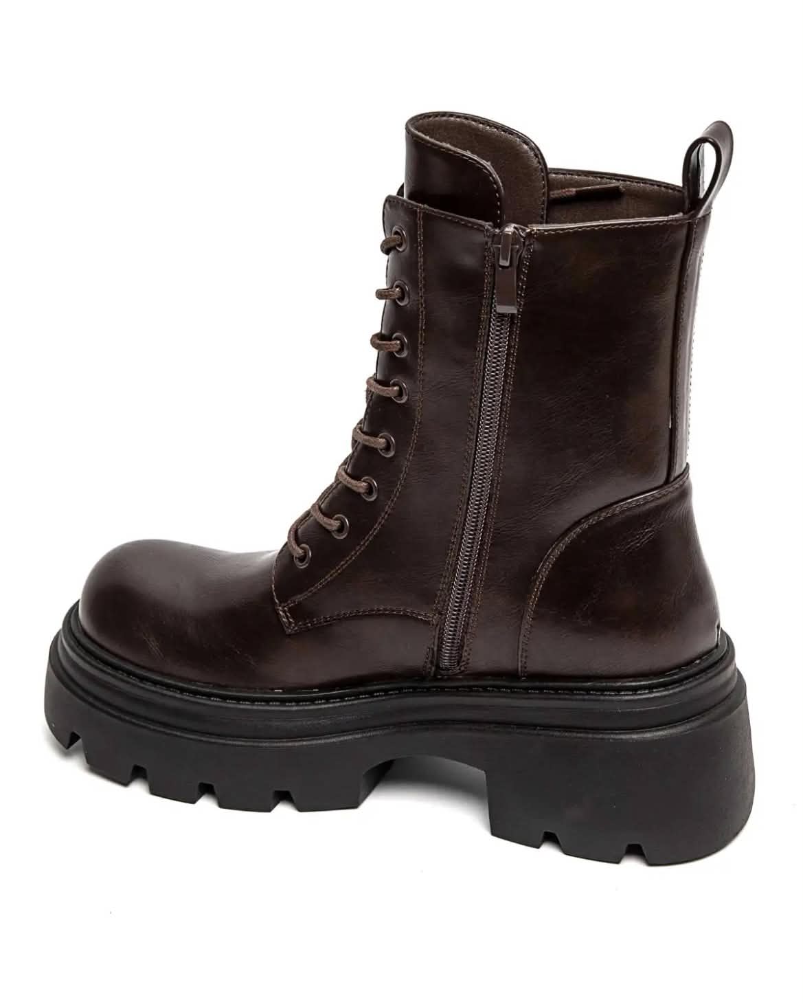 BOOTS SIMILICUIR MARRON LACETS ANNEAUX PIERCING SEMELLE PLATEFORME – MISSKCY