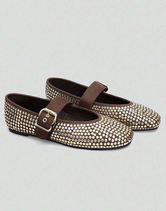 Ballerines cloutées choco et or