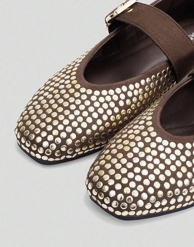 Ballerines cloutées choco et or