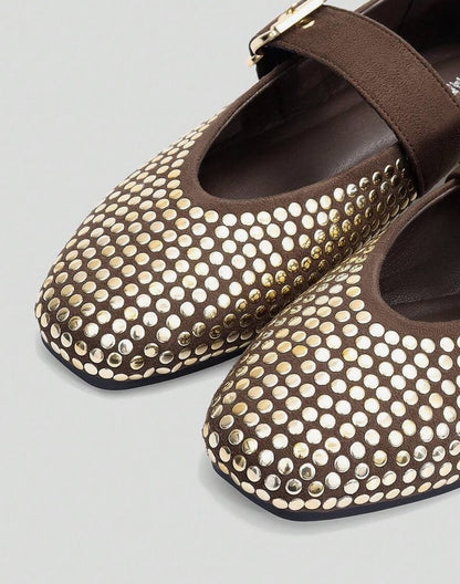 Ballerines cloutées choco et or