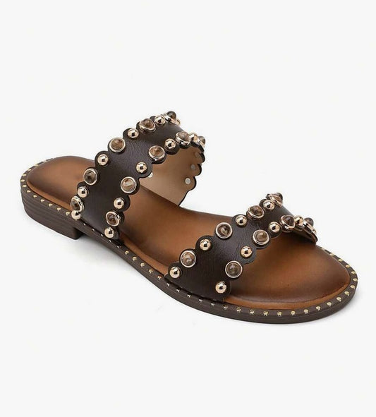 Chaussures femme sandales clous et strass choco miss clara