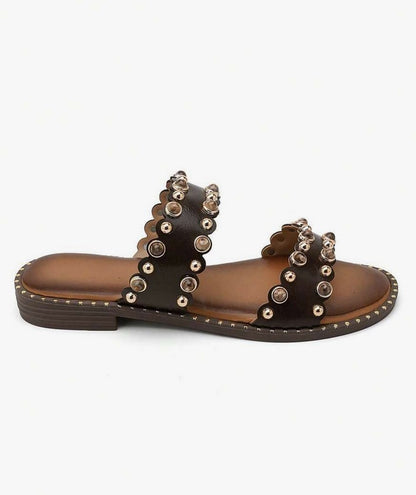 Chaussures femme sandales clous et strass choco miss clara