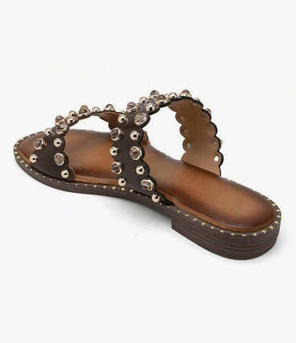 Chaussures femme sandales clous et strass choco miss clara