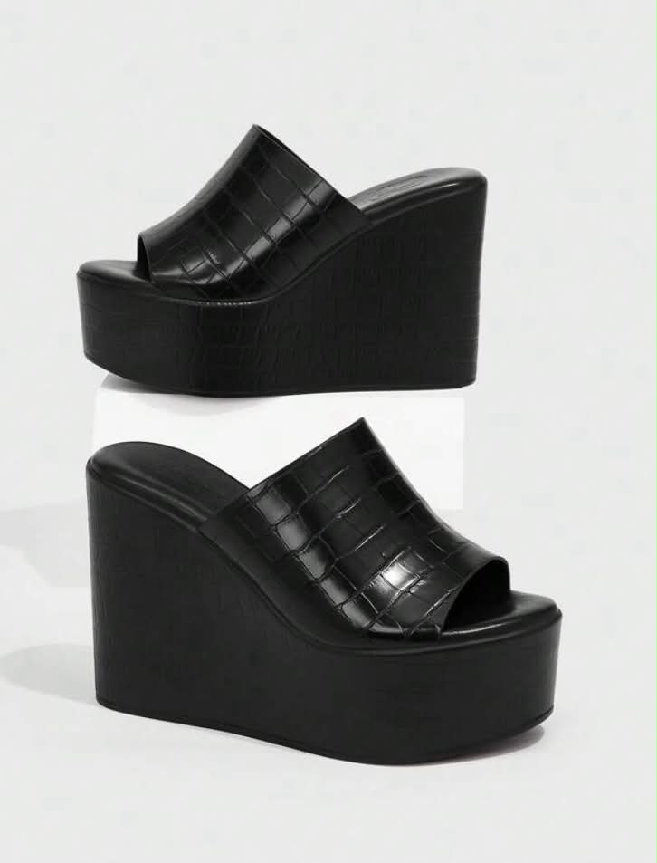 Sandales compensées à plateforme - Élégance & Confort Noir croco