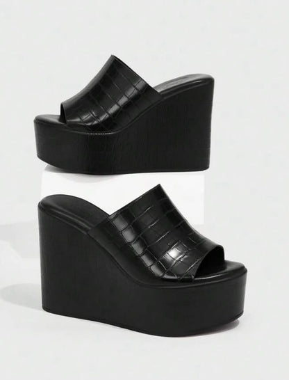 Sandales compensées à plateforme - Élégance & Confort Noir croco