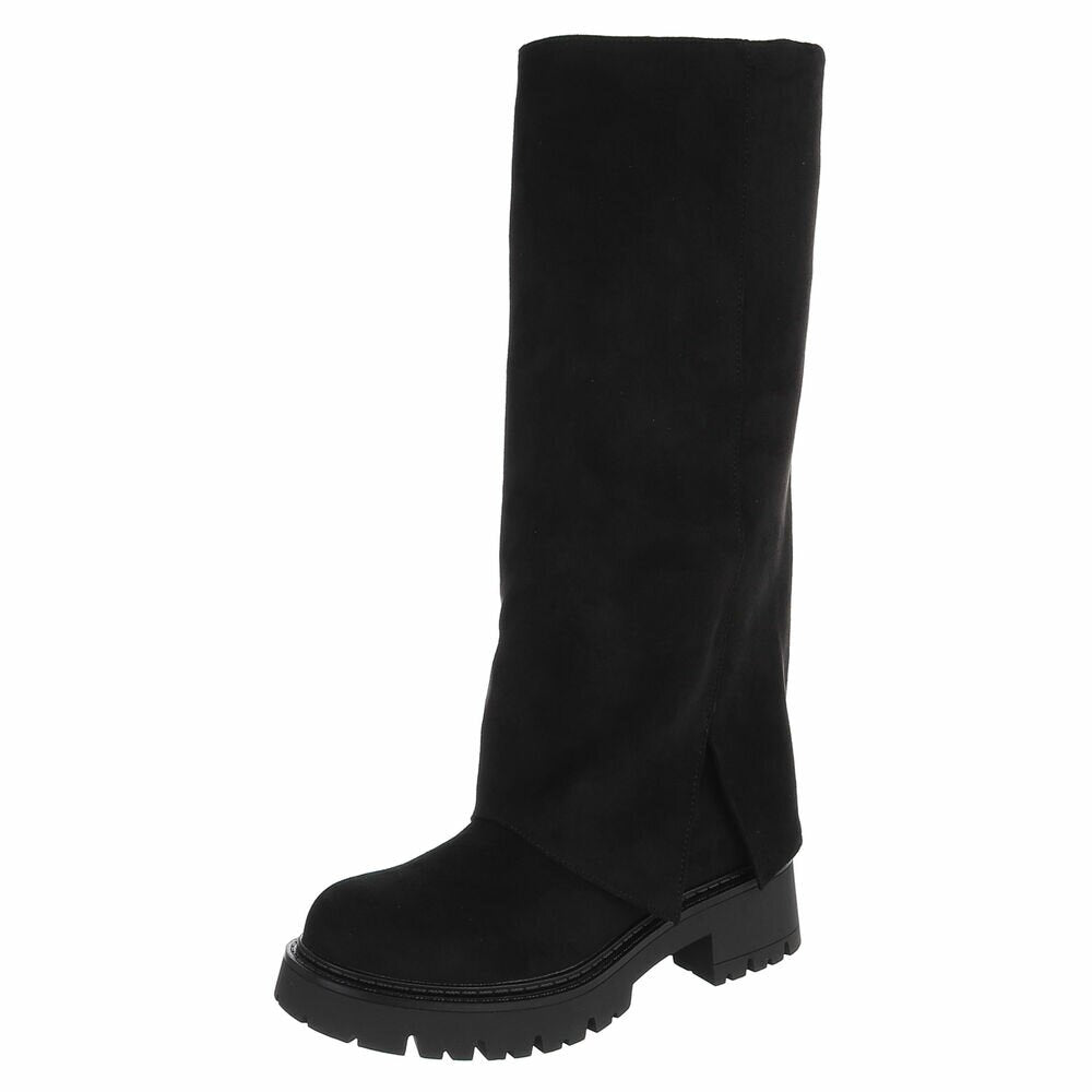 BOTTES HAUTES NOIRES ASPECT DAIM – EFFET GUÊTRE & SEMELLE CRANTÉE MISS BRIDGET
