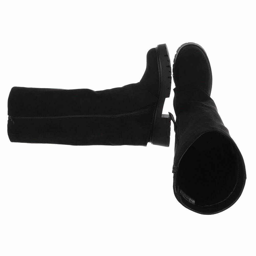 BOTTES HAUTES NOIRES ASPECT DAIM – EFFET GUÊTRE & SEMELLE CRANTÉE MISS BRIDGET