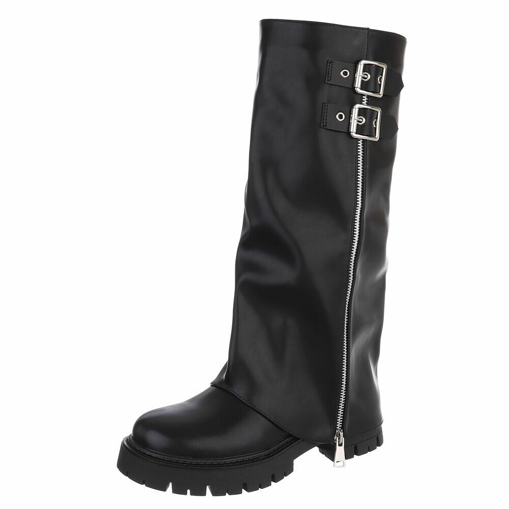 BOTTES HAUTES NOIRES ASPECT CUIR – EFFET GUÊTRE, BOUCLES & ZIP ARGENTÉS MISS BRIDGET