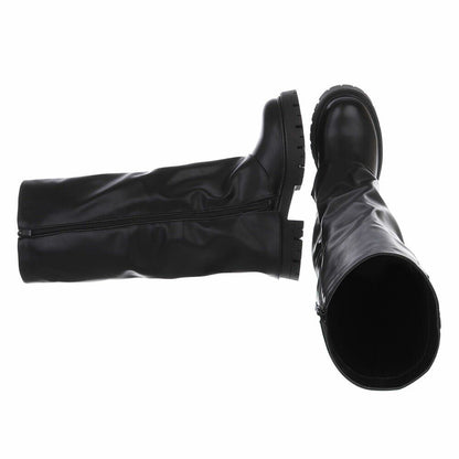 BOTTES HAUTES NOIRES ASPECT CUIR – EFFET GUÊTRE, BOUCLES & ZIP ARGENTÉS MISS BRIDGET