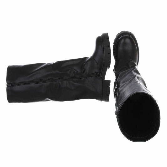 BOTTES HAUTES NOIRES ASPECT CUIR – EFFET GUÊTRE, BOUCLES & ZIP ARGENTÉS MISS BRIDGET