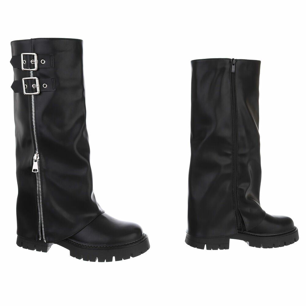 BOTTES HAUTES NOIRES ASPECT CUIR – EFFET GUÊTRE, BOUCLES & ZIP ARGENTÉS MISS BRIDGET